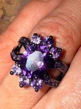 10kt Black Gold and  Rhodium, Gothic Amethyst Ring 💍 sz 7